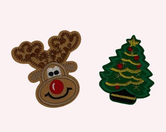 Ensemble d'écussons de renne et d'arbre de Noël (2–3,5 pouces) | Duo thermocollant pour les fêtes
