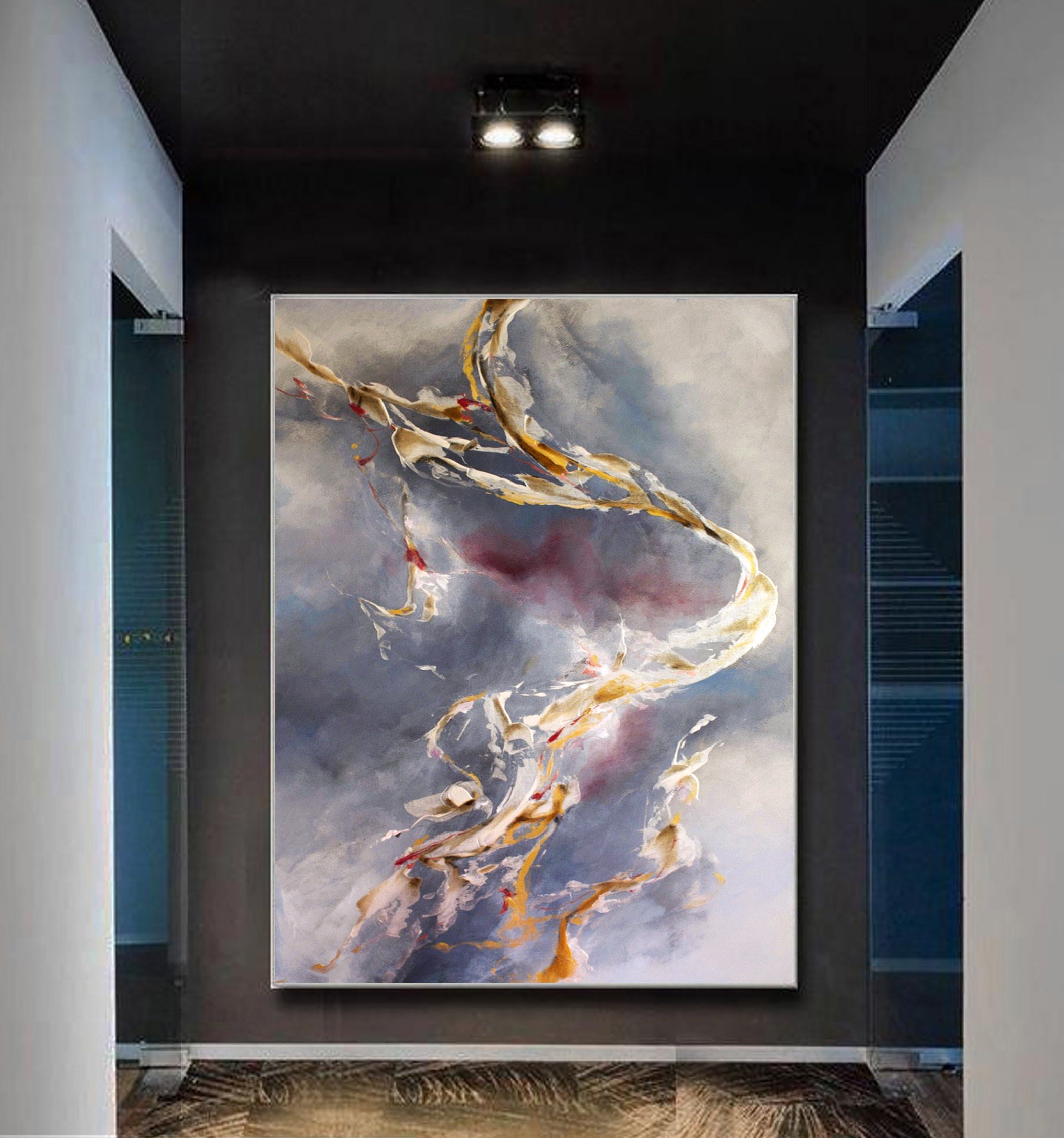 Large abstract original painting / silver gold wall art canvas Etsy