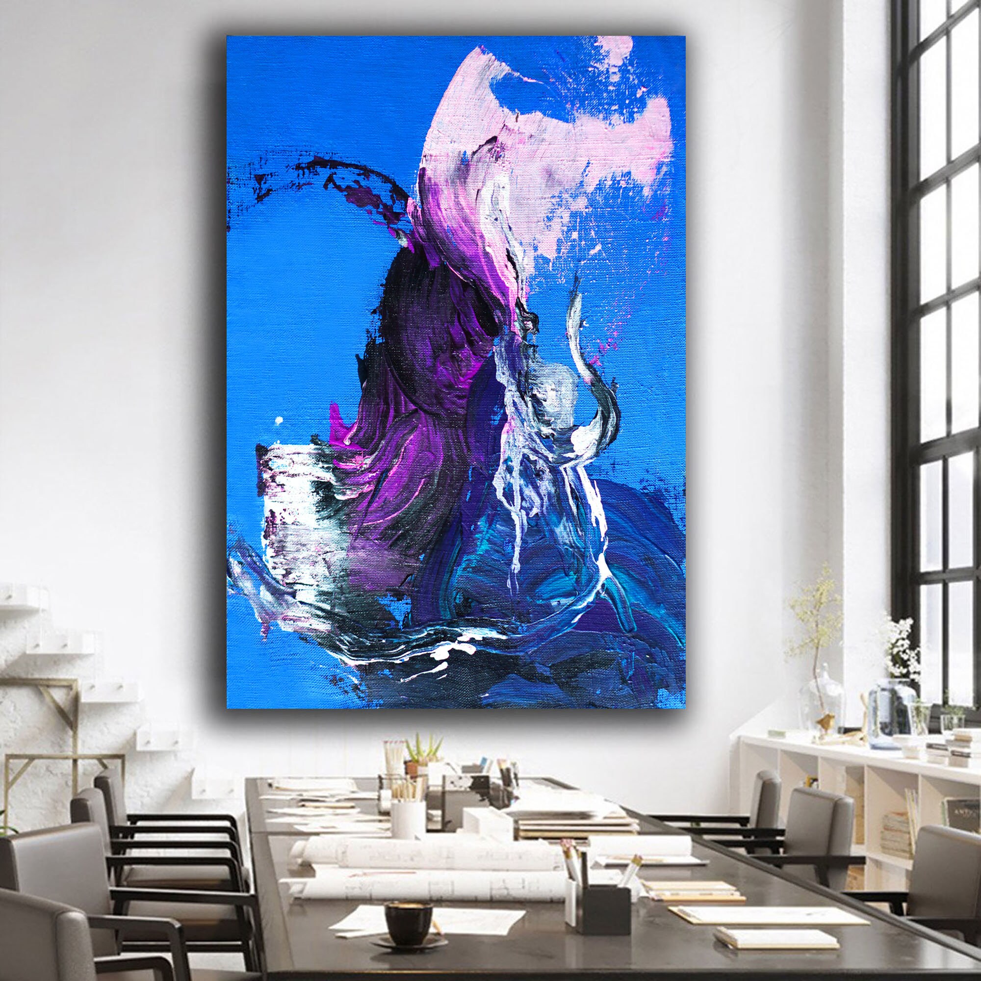 Extra Large Wall Art Blue Abstract Original abstract Etsy