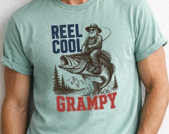 Reel Cool Grampy Fishing Shirt, Fisherman Outdoor Angler Humor Apparel Tee for Men