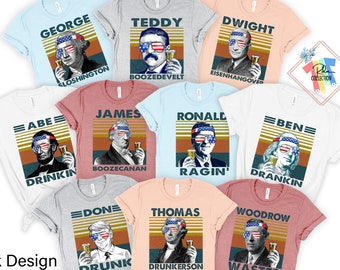 Camiseta divertida de presidentes bebiendo: camiseta de despedida de soltero del 4 de julio