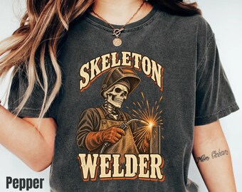 Welding Skeleton Shirt, Welder Halloween T-shirt, Funny Tradesman Gift Tee