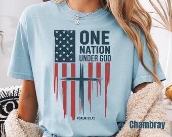 Camiseta con la bandera estadounidense del 4 de julio, camiseta de celebración patriótica "Una nación bajo Dios"