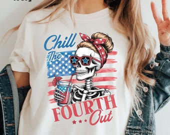Camiseta con la bandera estadounidense "Chill The Fourth Out", regalo para el anfitrión de la fiesta familiar del 4 de julio.
