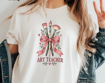 Art Teacher Shirt, Coquette Bow Graphic Tee, Cute Creative Educator Appreciation Gift Women