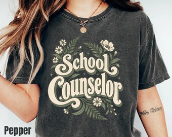 School Counselor Shirt Comfort Colors, Botanical Mental Health Graphic Tee Women Line Art
