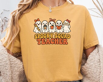 Spooky Squad Teacher Shirt, Halloween Educator Graphic Tee, Cute Spooky Season Women Tops