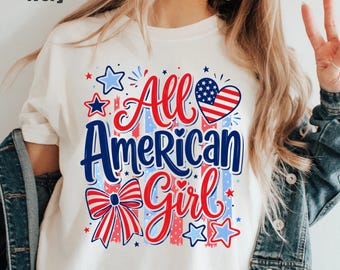 Camiseta All America Girl para fiesta patriótica del 4 de julio, vacaciones de verano en EE. UU., celebración del Día de los Caídos.