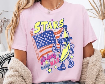 Funny Banana 4th of July Shirt, Stars Stripes Humor Tee, Independence Day Quirky Patriotic Gift