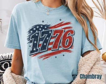 Camiseta con la bandera estadounidense de 1776, regalo moderno para patriotas, camiseta con estampado desgastado de la libertad de EE. UU.