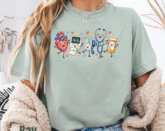 Comfort Colors Doodle Medical Graphic Tee Shirt, Registered Nurse Practitioner Hospital Staff Apparel