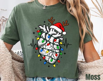 Cardiac Nurse Christmas Comfort Colors Shirt, Cardiology ICU Holiday Crewneck Tee for Healthcare Women