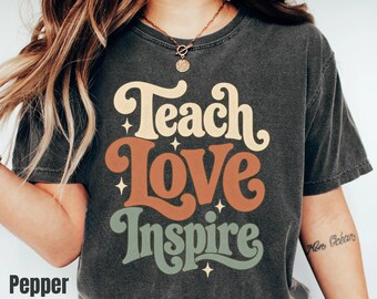 Teach Love Inspire T-Shirt, Floral Cottagecore Teacher Gift Educator Graphic Tee Women