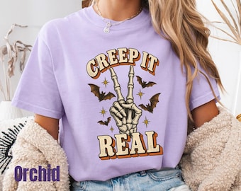 Creep It Real Halloween T-shirt, Funny Skeleton Spooky Season Graphic Tee