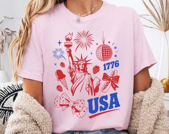 Camiseta 1776 USA para la celebración del 4 de julio, ropa patriótica para fiestas del Día de la Independencia.