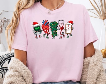 Comfort Colors Doodle Cardiac Christmas Shirt, Cvicu Nurse , Cardiology Heart Anatomy Tee