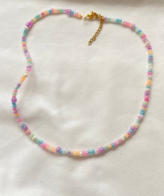 Mixed beaded necklace soft and pastel colors necklaces beads | Etsy