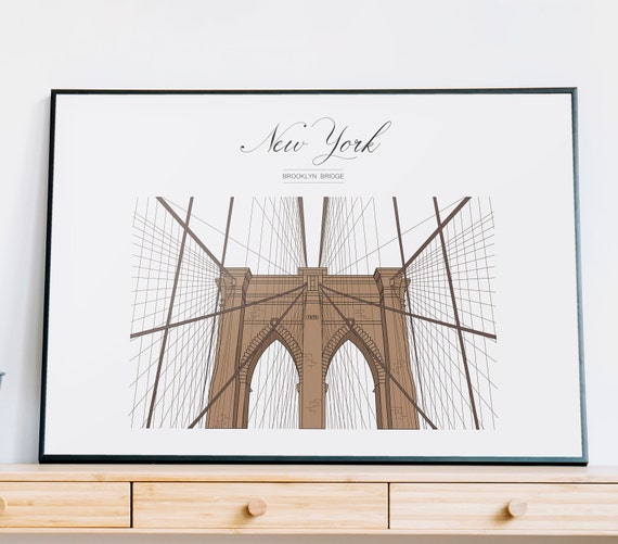 New York Brooklyn Bridge Digital Drawing Poster | Etsy