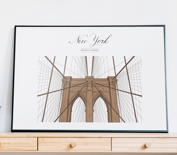 New York Brooklyn Bridge Digital Drawing Poster | Etsy