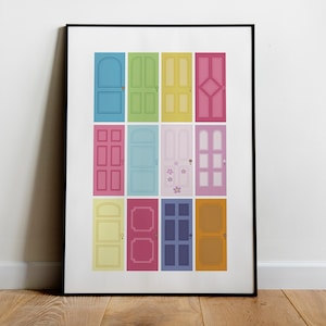 Poster of the doors of the movie Monsters, S.A. of Pixar, Boo, colored doors, digital illustration Monsters, S.A., decoration box