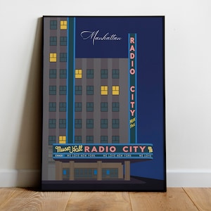Poster for decoration of Radio City Music Hall in Manhattan, New York. Digital illustration Manhattan, The Rockettes.