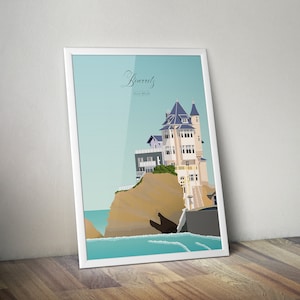 Ilustración digital de Villa Belza de Biarritz - País Vasco-Francés, cuadro, póster de Biarritz, Villa Belza, costa iparralde