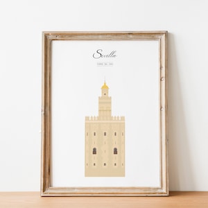 Poster, Sevilla Poster, Torre del Oro Poster, Sevilla, Torre del Oro, Wandarchitektur, Kunst, Dekoration, A4, A3, Sevilla