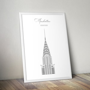 Lámina decorativa del edificio Chrysler de Manhattan de Nueva York. Póster de arquitectura de Nueva York.