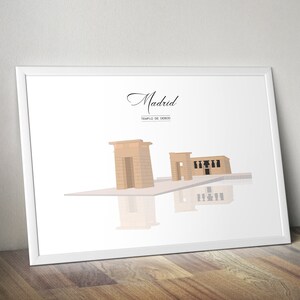 Poster of the Temple of Debod of Madrid, digital illustration of architecture of Madrid, Temple of Debod, wall decoration, painting