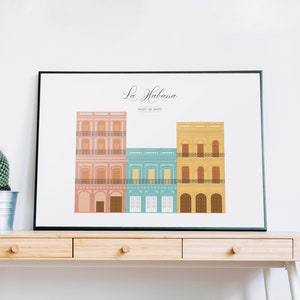 Cuadro decorativo de la arquitectura de la Habana. Casas de colores de Cuba. póster para decoración de pared.