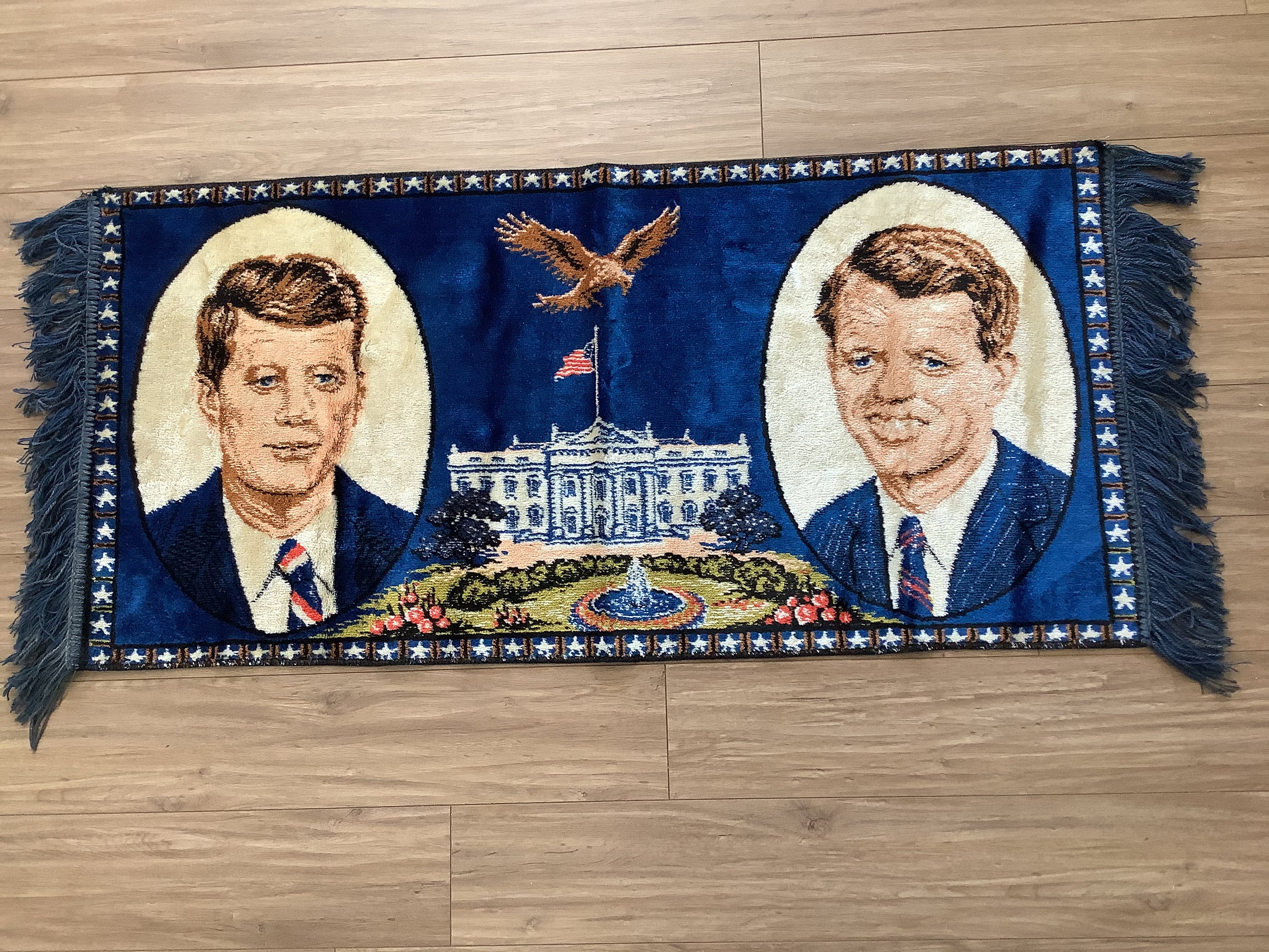 Vintage Kennedy Brothers Wall Hanging Tapestry Rug JFK & RFK