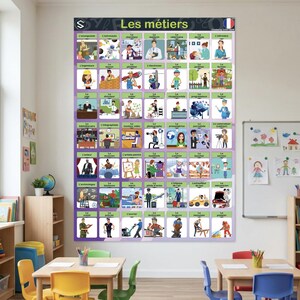 Póster de profesiones en francés / Tabla de vocabulario de oficios / Ayudantes de la comunidad / Material imprimible para el aula de inglés como lengua extranjera