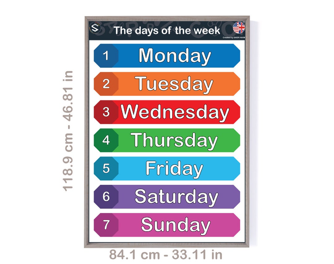 Les Jours De La Semaine En Anglais à Imprimer www.etsy.com