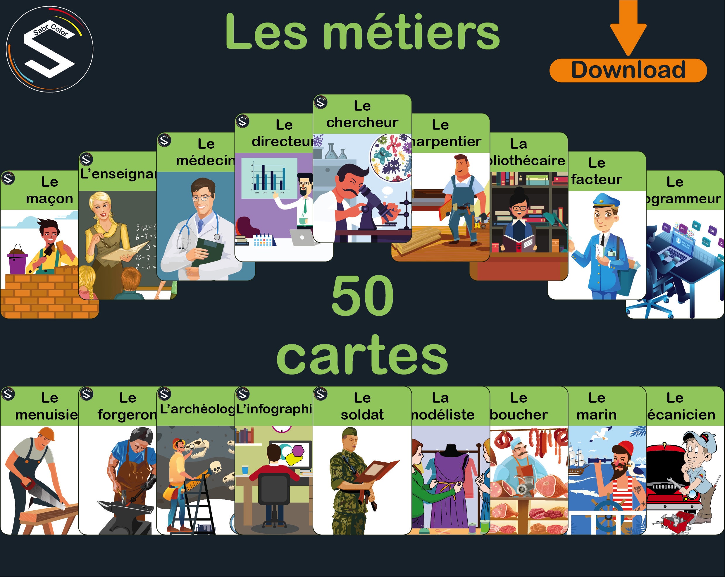 French 'jobs' Vocabulary Flash Cards / Vocabulaire Des - Etsy Finland