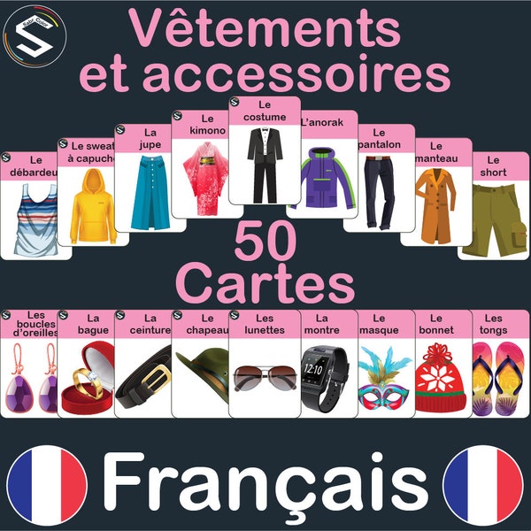 FRENCH Clothes vocabulary printable flashcards for nursery, kindergarten | Vêtements et accessoires | French Teaching materials