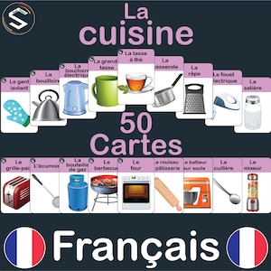 フランス語 台所用品と調理 語彙の印刷可能なモンテッソーリフラッシュカード | Les ustensiles La cuisine | デジタルダウンロード [PDF]