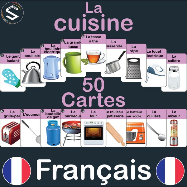 FRANÇAIS Ustensiles de cuisine et cuisine Vocabulaire imprimable Cartes flash Montessori | Les ustensiles La cuisine | Téléchargement numérique [PDF]
