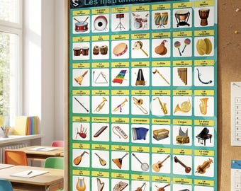 Póster de instrumentos musicales franceses / Vocabulario de instrumentos musicales / Decoración imprimible para el aula de música