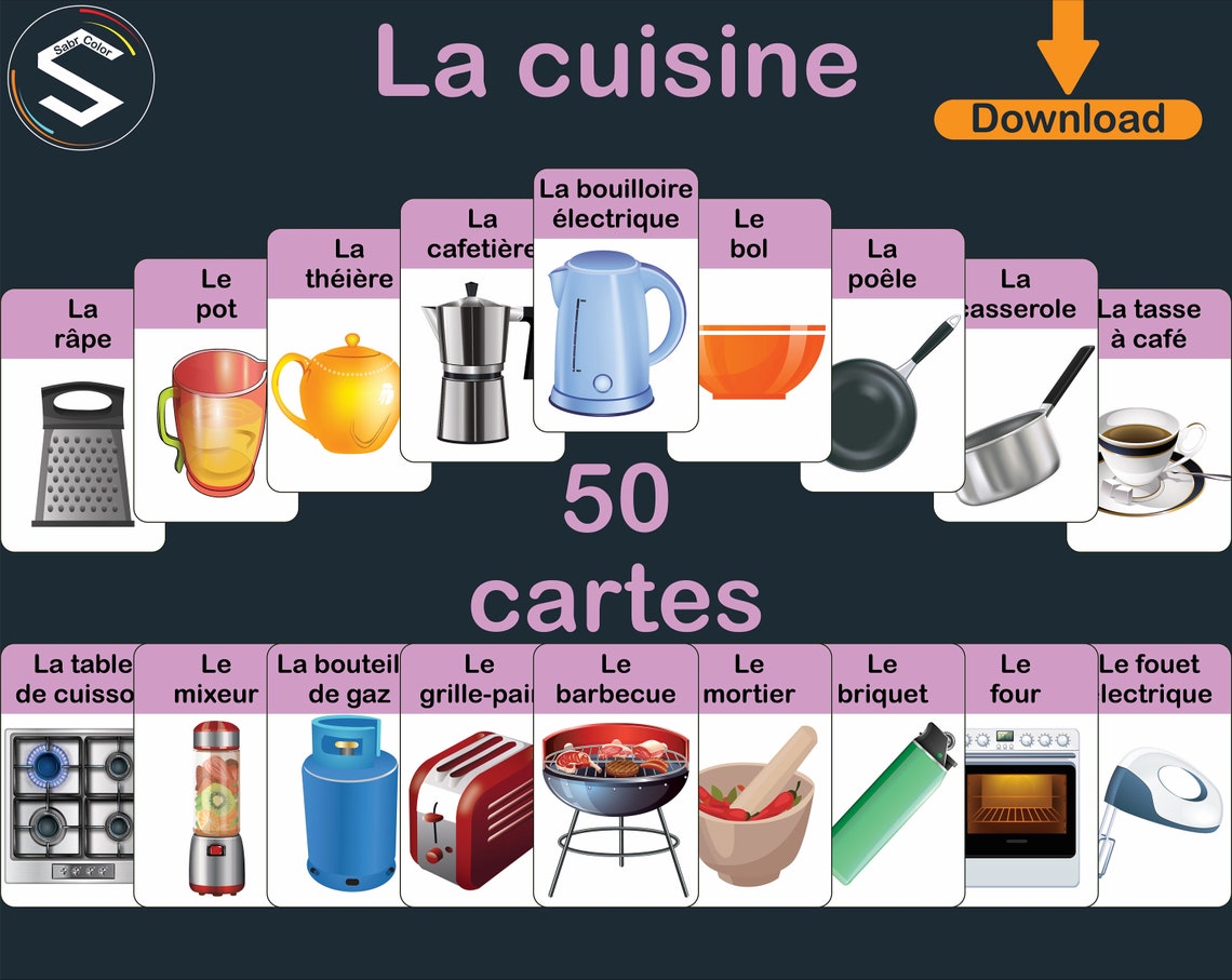 French Kitchen Flash Cards / La Cuisine / Printable Kitchen Etsy