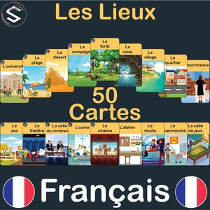 フランス語 場所と町の語彙リストの印刷可能なフラッシュカード | Les Lieux、語彙フランス語 |デジタルダウンロード [PDF]