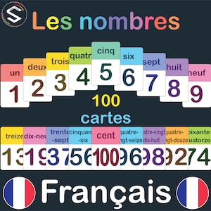 FRANÇAIS [1 à 100] Flashcards imprimables en chiffres et en lettres | Les Nombres français en chiffres et lettres | TÉLÉCHARGEMENT NUMÉRIQUE