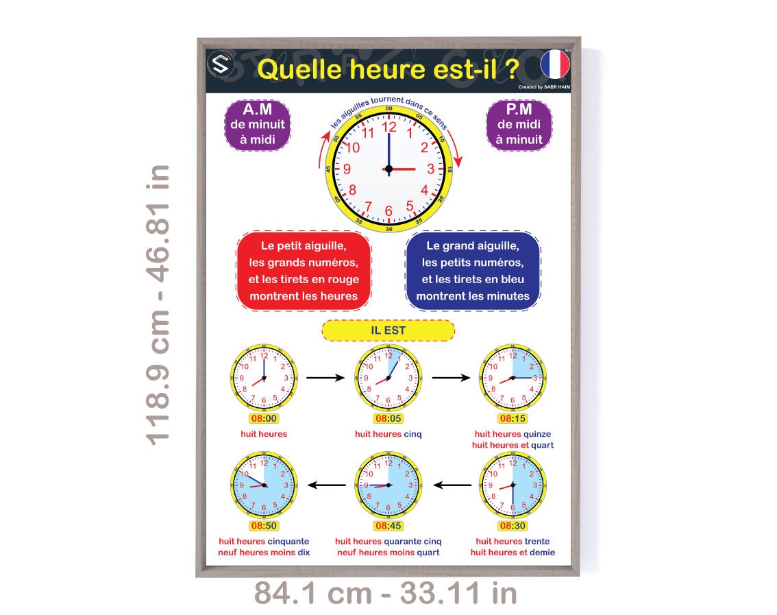 FRENCH Quelle Heure Est-il What Time is It Learn to Tell Time in French  Large Printable Poster for Classrooms and Homeschooling -  Hong Kong