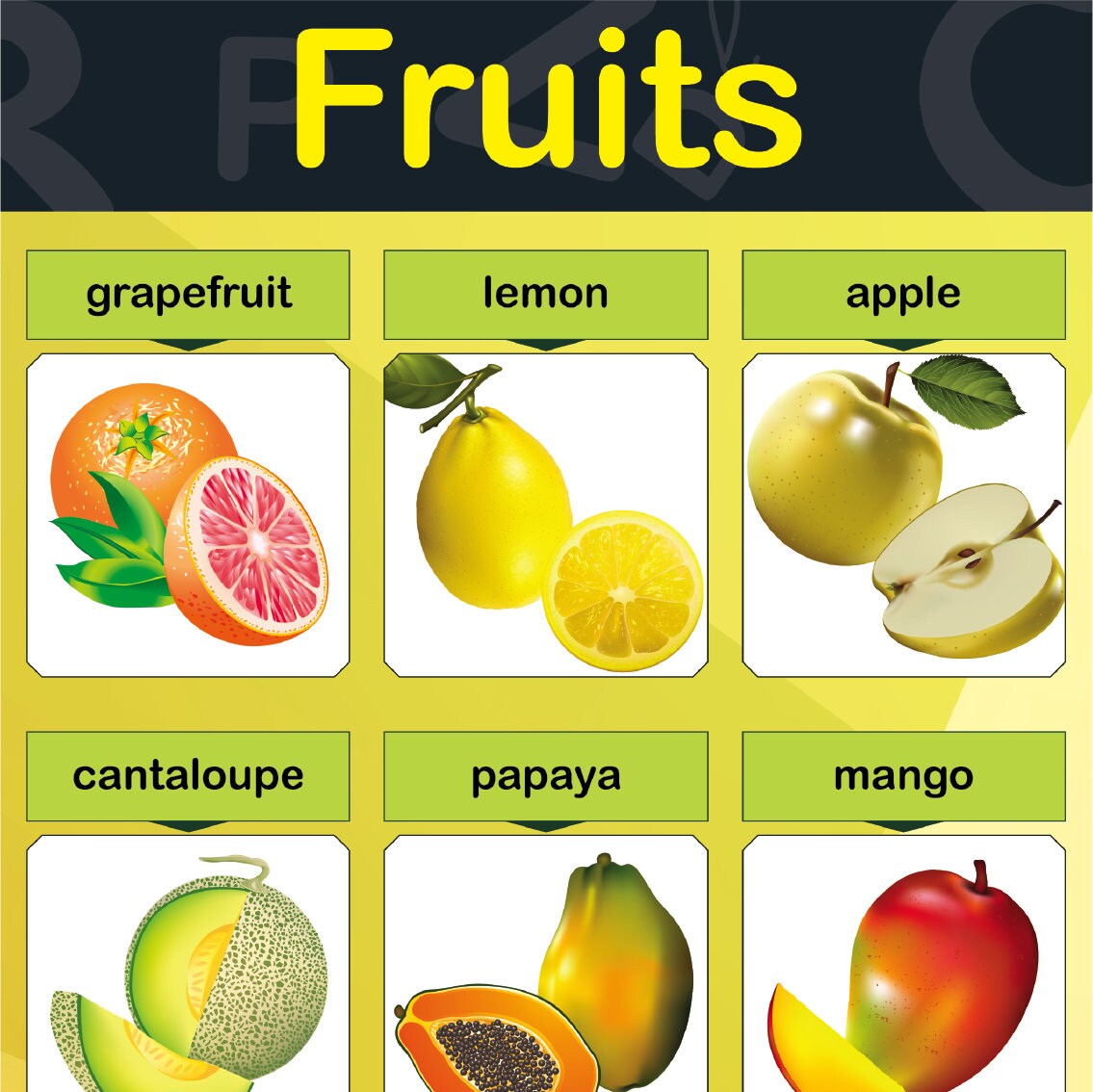ENGLISH Fruits Vocabulary Large Poster for Nursery Wall Art Etsy