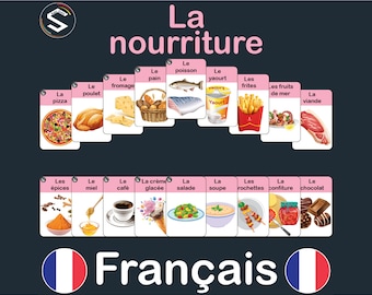 La Norriture | Afdrukbare flashcards FRANSE voedingsmiddelen en voeding woordenschat voor Frans | DIGITALE DOWNLOAD