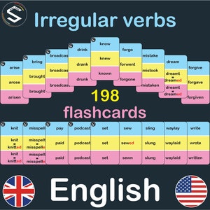 Schede stampabili di coniugazione dei verbi irregolari inglesi / presente, passato e participio passato di 198 verbi irregolari /DOWNLOAD DIGITALE