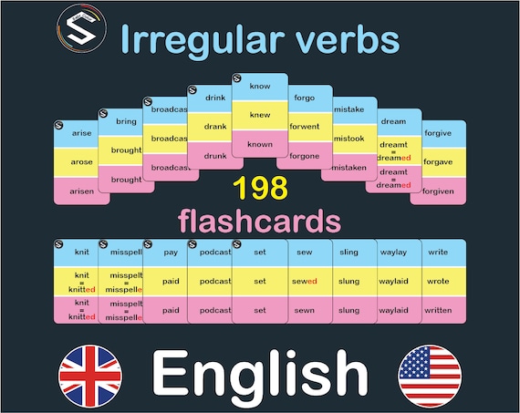 Student practicing verb conjugation with color-coded flashcards