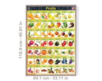 English Fruits vocabulary Large wall Poster for kids room and classroom decoration | Digital Download