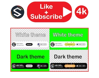 Puede incluir: Una pantalla verde con cuatro cuadros de texto blancos. Los dos cuadros de arriba dicen "Tema blanco" y los dos cuadros de abajo dicen "Tema oscuro". Cada cuadro contiene una pantalla de fin de YouTube con un nombre de canal, un recuento de suscriptores y botones para suscribirse, dar me gusta y no me gusta. Las pantallas de fin están en modo claro y oscuro.
