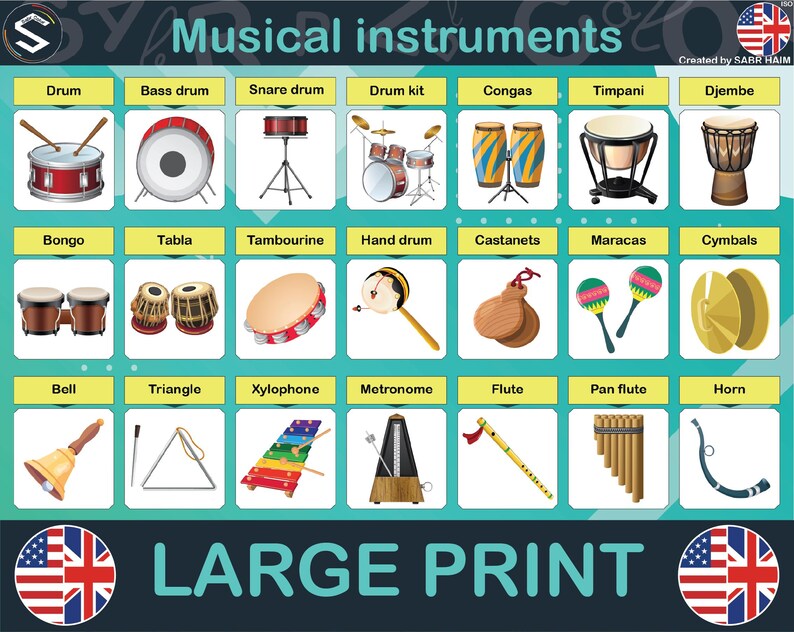 Instruments Vocabulary Poster | English Classroom Chart | Musical ...