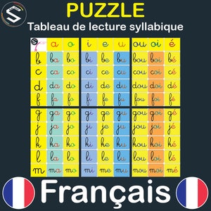 Lecture de syllabes en FRANÇAIS Poster | Le tableau de lecture CURSIVE | Puzzle imprimable pour la lecture syllabique | Décoration de classe de français | NUMÉRIQUE